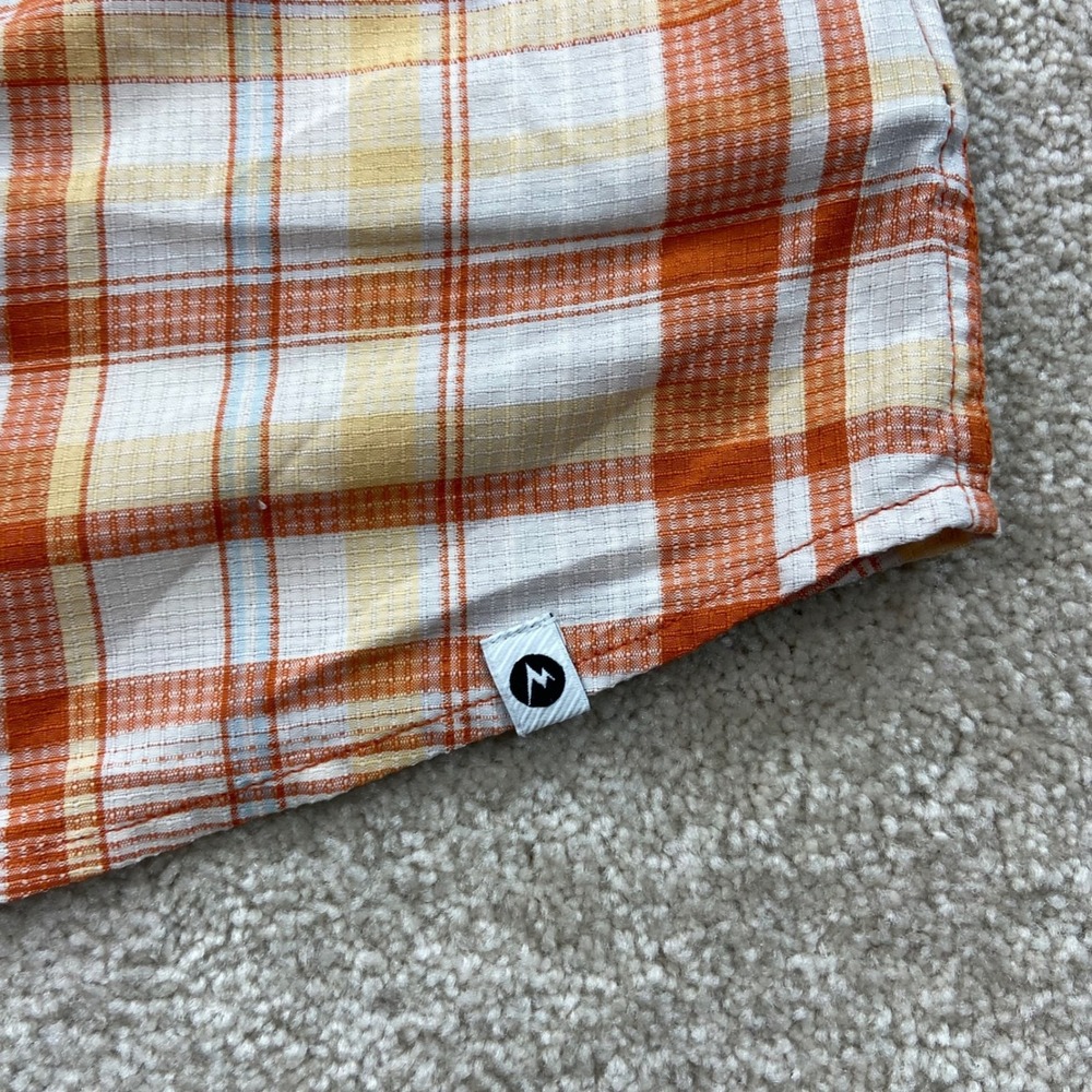 Marmot Plaid Button Down Shirt Womens L Orange Yellow Hiking Outdoor Top - Picture 6 of 14